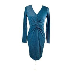 Allegra K Shine Green Long Sleeve V-Neck Women's Dress Size S